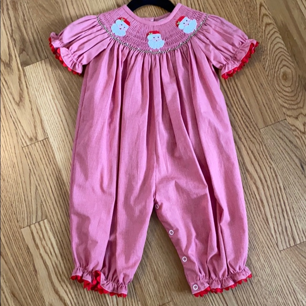 Smocked Christmas Santa Bubble Romper